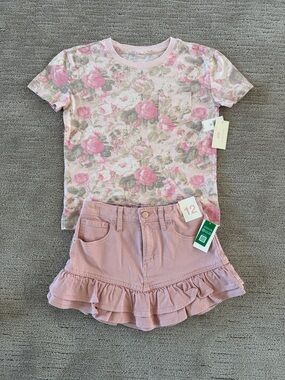 NWT LoveShackFancy x Gap Kids Pink Floral Tee and Dusty Pink Ruffle Skirt Sz 12